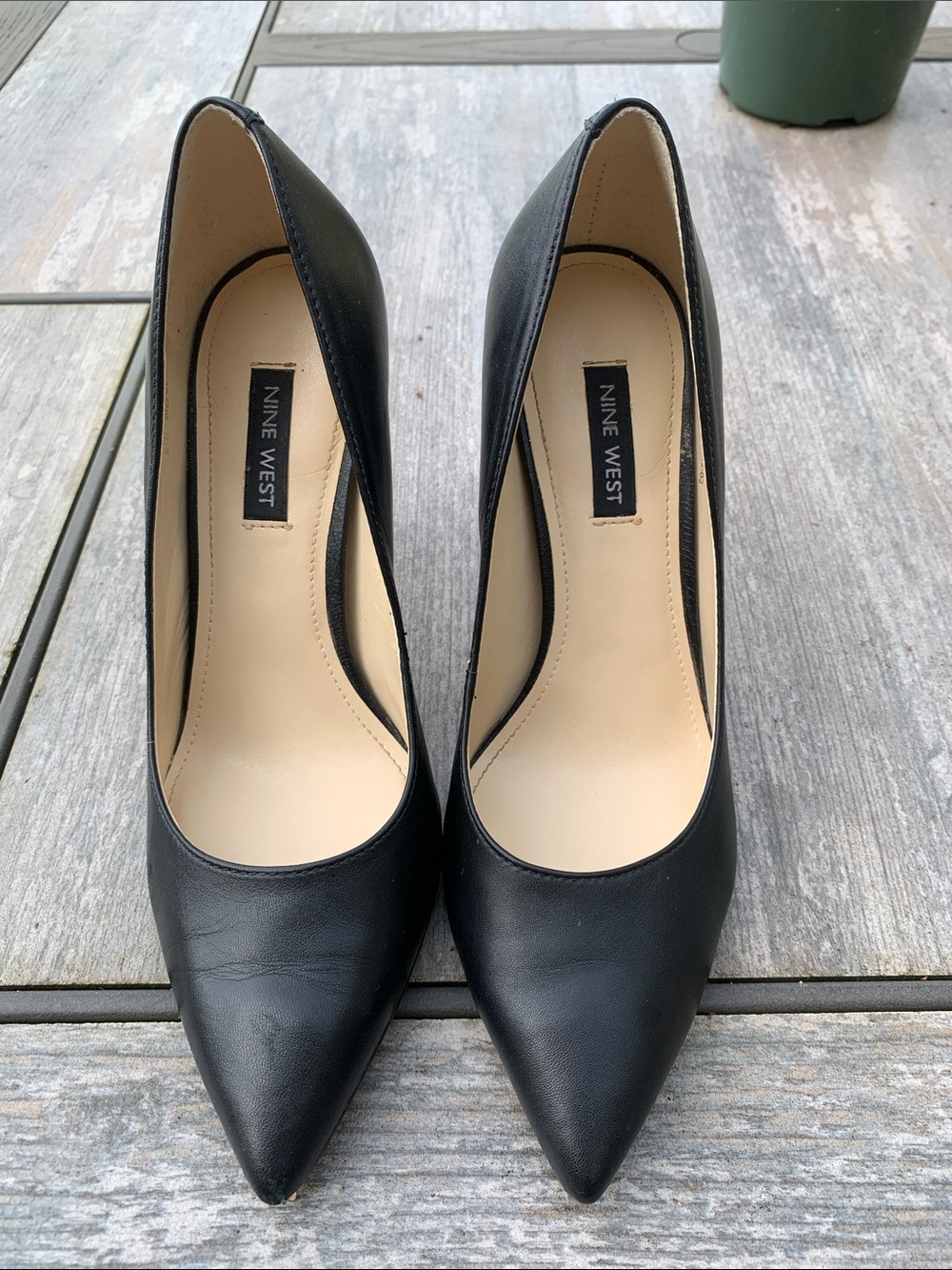 Nine West Black Leather Pointed-Toe Pumps